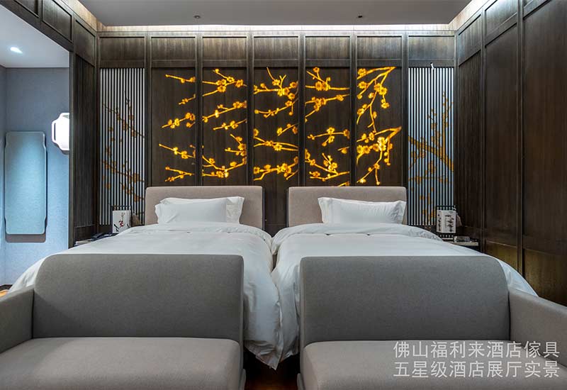 客房固装威廉希尔-床背景木饰面